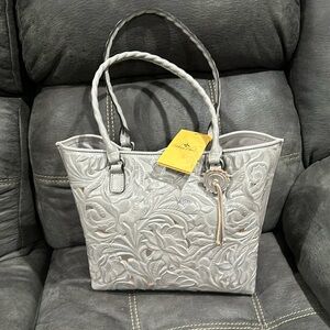 Patricia Nash Adeline Tote purse bag grey tooled silver NEW with tags